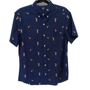 J. Crew Men's Hawaiian Shirt Medium VTG Navy Blue Aloha‎ Tropical Button